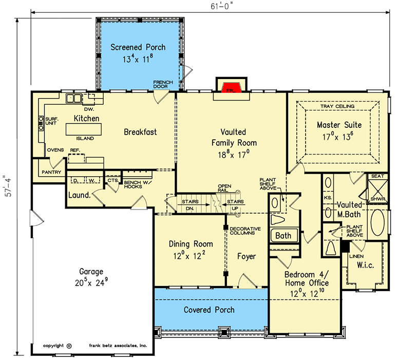 Plan 710000BTZ: Classic Craftsman-Style House Plan with Vaulted Family with Loft Overlook - Floor Plan - Main Level - Country, Craftsman, New American