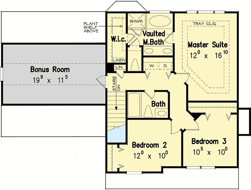 Plan 710022BTZ: 3-Story Traditional House Plan with Bonus Over Garage - Floor Plan - 2nd Floor - Southern, Traditional