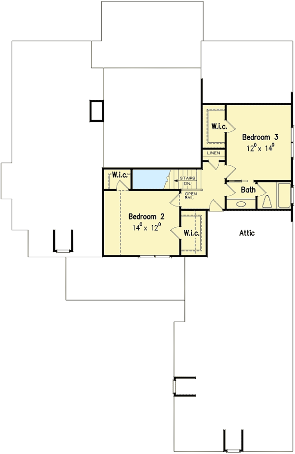 Plan 710068BTZ: 4-Bed House Plan with Vaulted Grand Room - Floor Plan - 2nd Floor - Cottage, Country, New American, Traditional