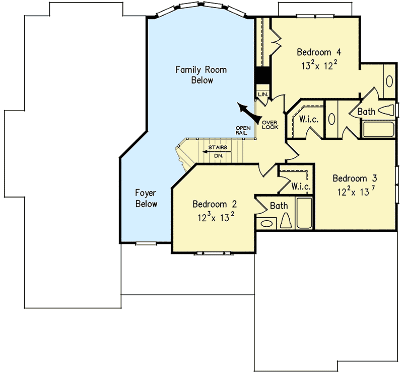 Plan 710087BTZ: 5-Bed House Plan with 2nd Story Overlook - Floor Plan - 2nd Floor - New American, Traditional