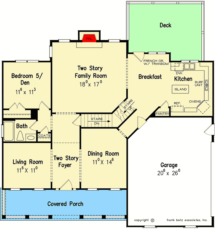 Plan 710102BTZ: Traditional Exterior Paired with an Open Interior - Floor Plan - Main Level - Traditional
