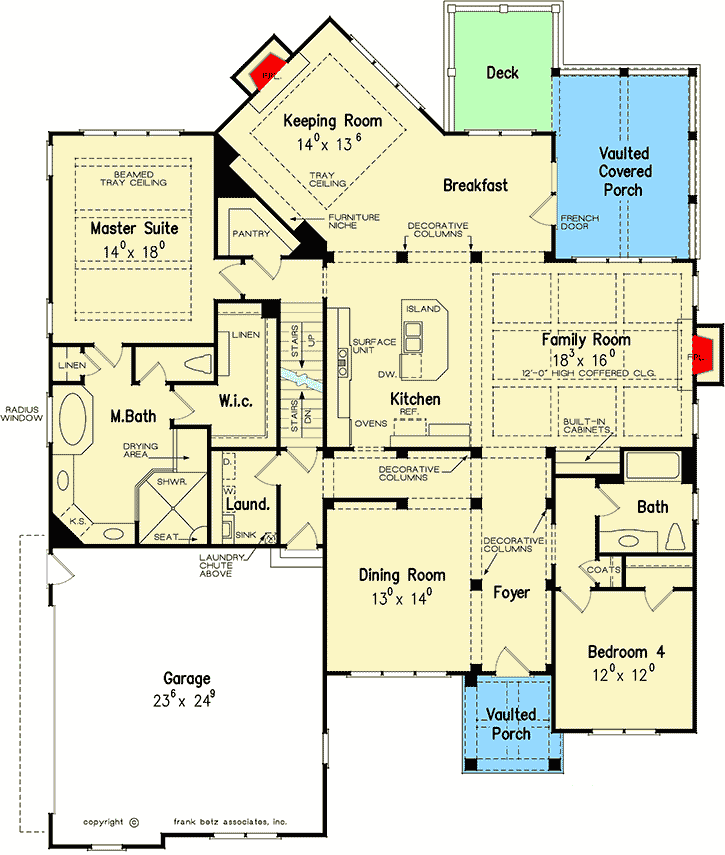 Plan 710109BTZ: 4-Bed Timeless Classic with Bonus Over The Garage - Floor Plan - Main Level - Craftsman, Southern, Traditional