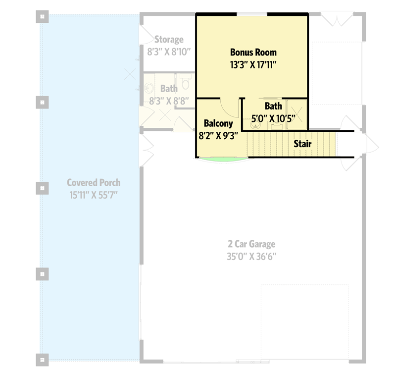 Plan 61319UT: Country Carriage House Plan with Porch and Bed or Bonus Room - Floor Plan - 2nd Floor - Traditional