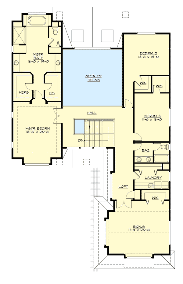 Plan 23795JD: Marvelous Shingle-Style House Plan with Bonus Room Atop Side-Entry Garage - Floor Plan - 2nd Floor - Craftsman, Northwest, Shingle