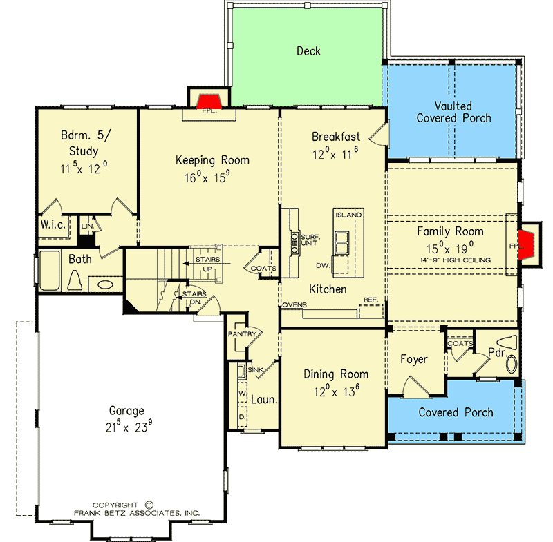 Plan 710121BTZ: 5-Bed House Plan with Two Fireplaces - Floor Plan - Main Level - European, French Country, Southern, Traditional