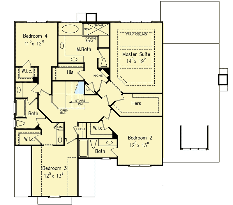 Plan 710121BTZ: 5-Bed House Plan with Two Fireplaces - Floor Plan - 2nd Floor - European, French Country, Southern, Traditional