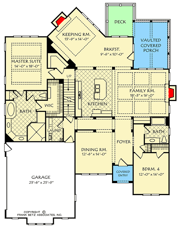 Plan 710133BTZ: Spacious 4-Bed Home Plan with Angled Keeping Room - Floor Plan - Main Level - European, Traditional