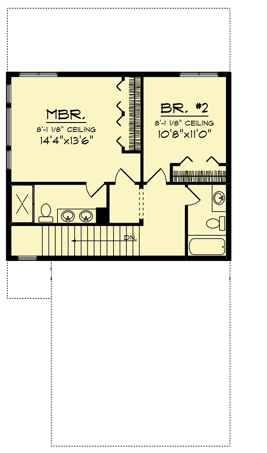 Plan 890102AH: 3-Bed Traditional House Plan Ideal for Narrow Lot - Floor Plan - Second Level - Craftsman, Mountain, Northwest