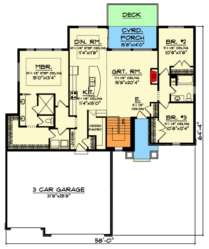 Split Bedroom New American Ranch Home Plan - 1837 Sq Ft - 890103AH floor plan - Main Level
