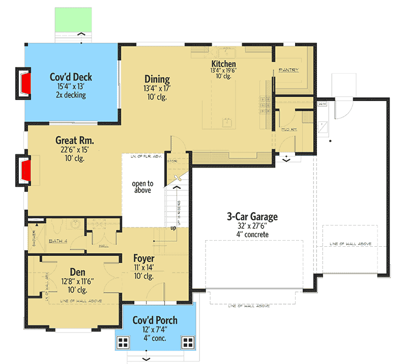 Plan 666046RAF: Delightful Two-Story Northwest House Plan with Second-Level Master - Floor Plan - Main Level - Contemporary, New American, Northwest