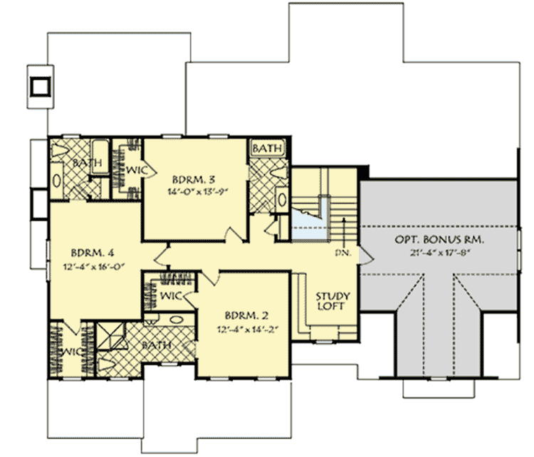 Plan 710155BTZ: Traditional 4-Bed House Plan with Brick Exterior and Shingle Accents - Floor Plan - 2nd Floor - Southern, Traditional
