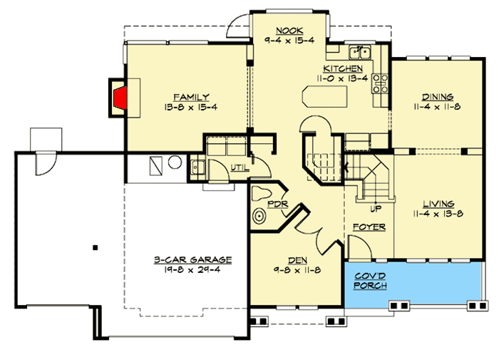Plan 23804JD: Timeless 3-Bed House Plan with Second-Level Master - Floor Plan - Main Level - New American, Northwest, Traditional