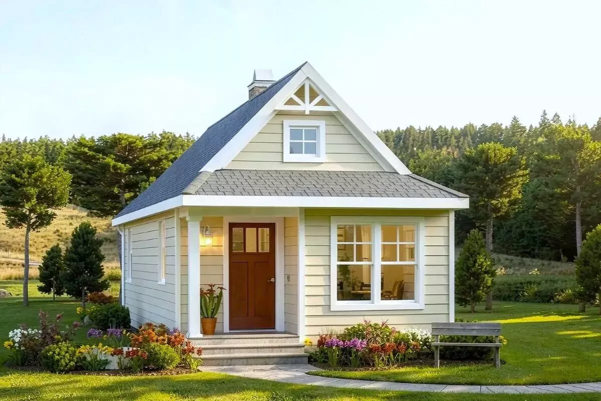 1-Bedroom Cabin House Plan with Vaulted Interior