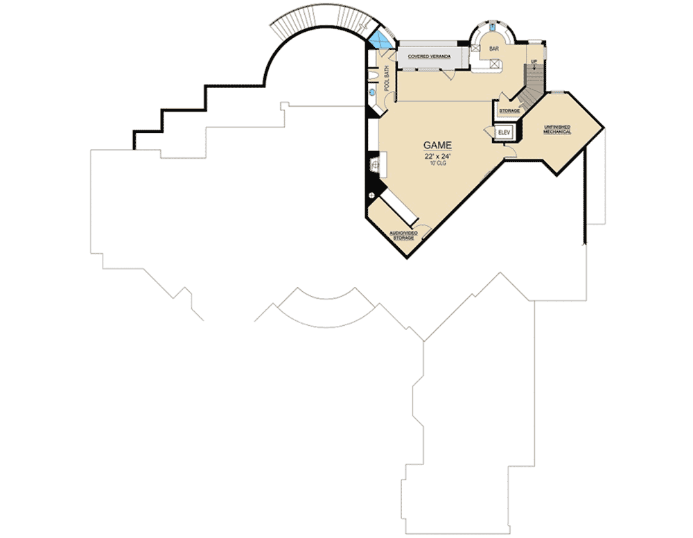 Plan 36564TX: Luxurious Mediterranean House Plan with Grand Two-Story Foyer and Family Room - Floor Plan - Lower Level - European, Mediterranean