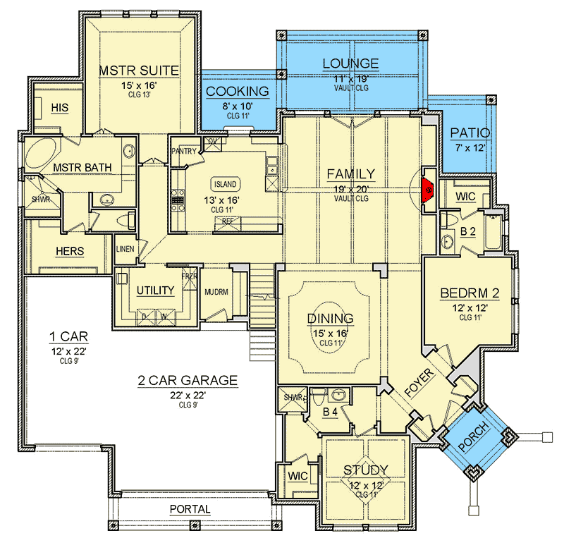 Plan 36567TX: 3-Bed European House Plan with Split Beds - Floor Plan - Main Level - European, Traditional