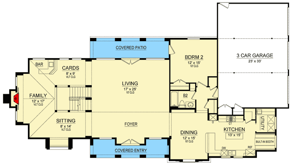 Plan 36568TX: 3-Bed Mediterranean House Plan with Split Beds - Floor Plan - Main Level - European, Mediterranean, Tuscan