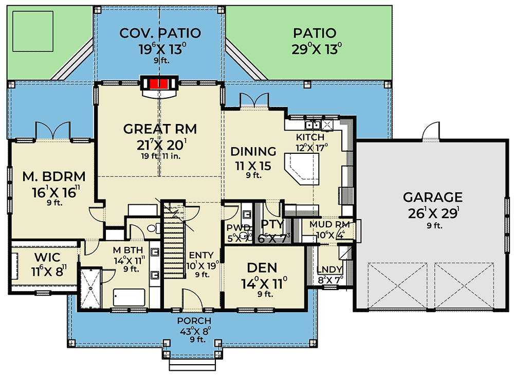 Plan 280053JWD: Contemporary Country House Plan with First-floor Master - Floor Plan - Main Level - Country, Craftsman, Farmhouse