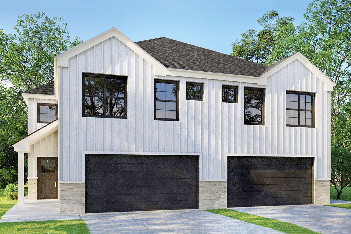 Plan 430052LY: Duplex House Plan with Board and Batten Exterior
