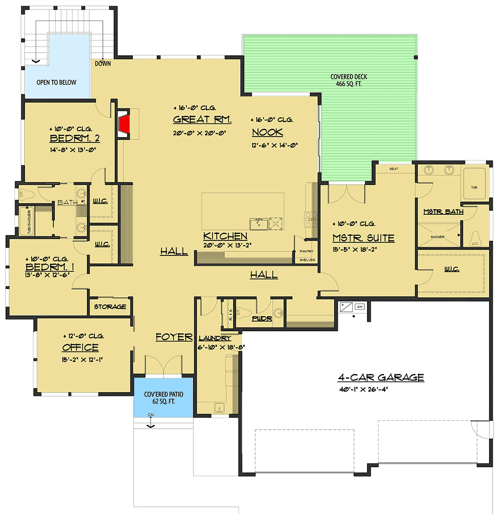 Plan 666072RAF: Modern Northwest Home with Split Beds - Floor Plan - Main Level - Contemporary, Modern