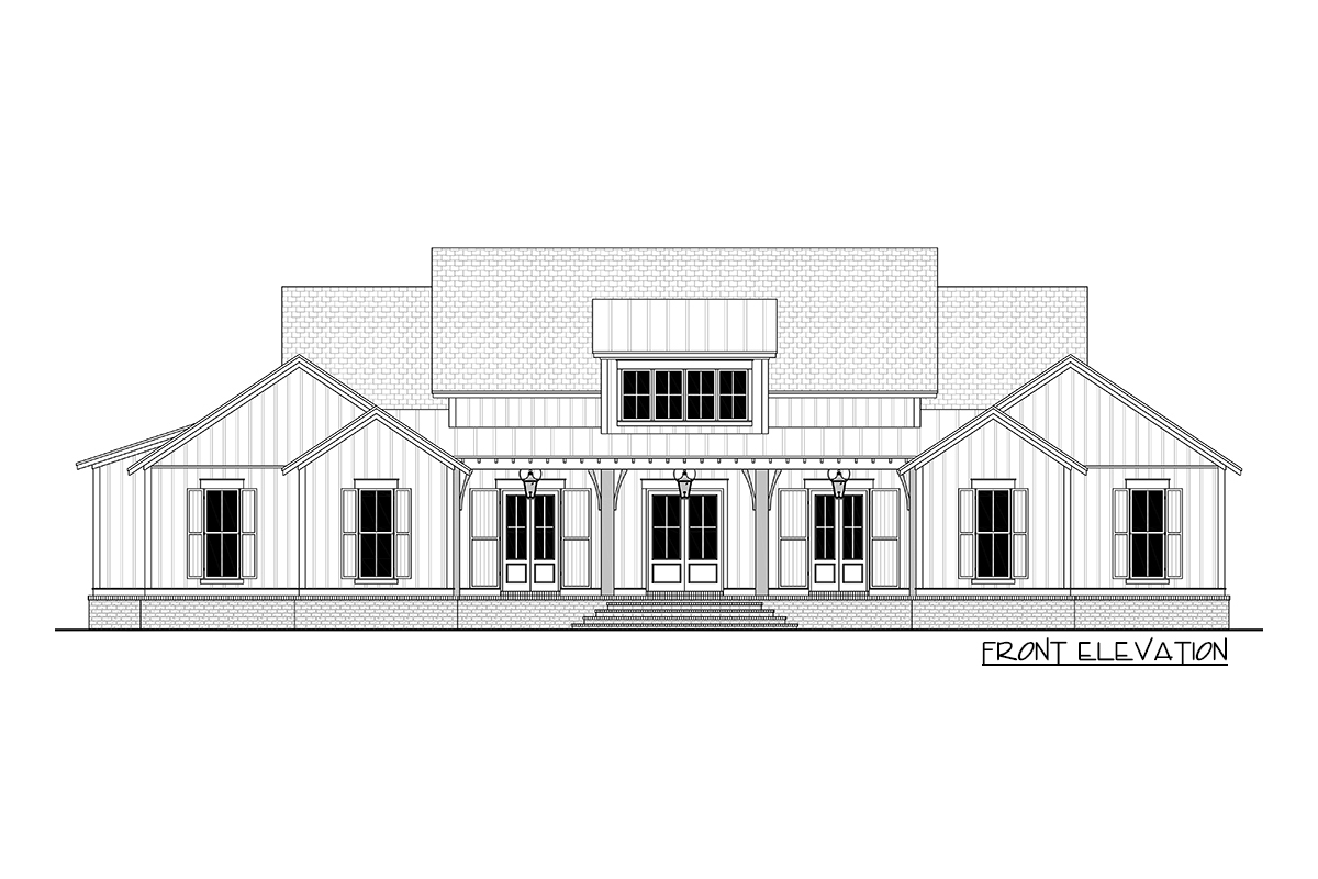 Stylish 4Bed Modern Farmhouse Plan with Vaulted Master Suite 51810HZ