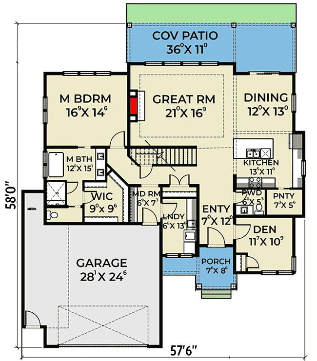 Plan 280064JWD: Two-story New American House Plan with Second Floor Family Room - Floor Plan - Main Level - Craftsman, Modern Farmhouse, New American, Northwest