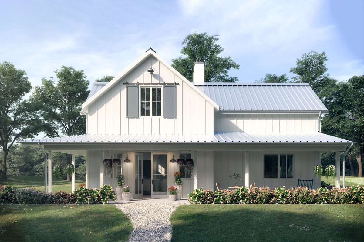 3-Bed Modern Farmhouse with Wrap-around Porch - 871002NST ...