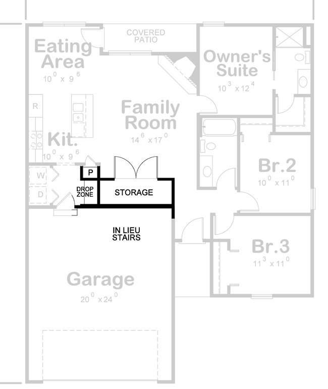 Plan 42619DB: Comfortable Traditional House Plan with 3 Bedrooms - 1176 Sq Ft - Floor Plan - Optional Basement Stairs Replacement - Ranch, Traditional