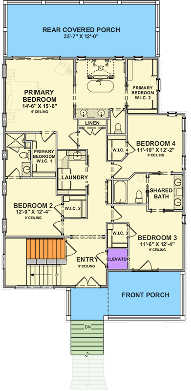 Plan 765019TWN: 4-Bed Low Country House Plan with Front and Back Double-Decker Porches - Floor Plan - Main Level - Beach, Coastal, Low Country, Southern