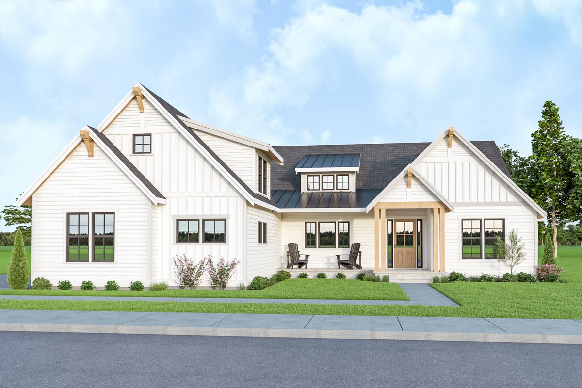 Plan 280068JWD: Modern Farmhouse Plan with Split Bedrooms
