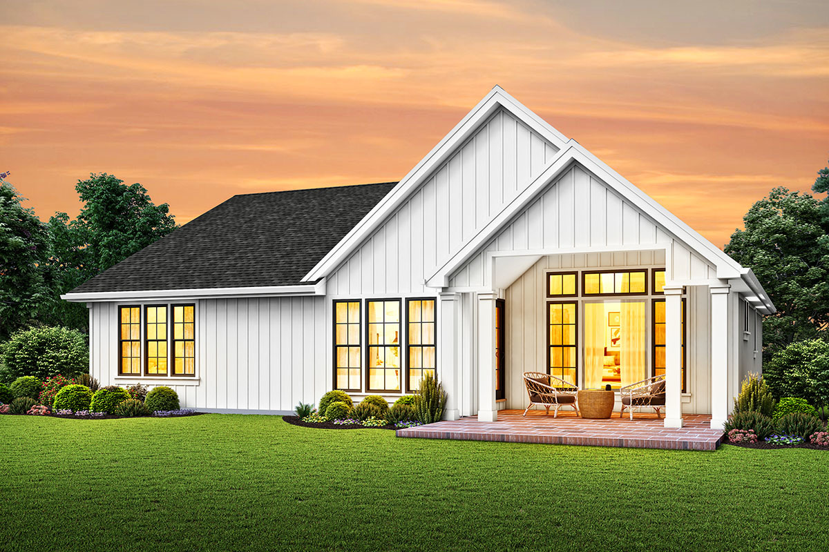 Onestory Modern Farmhouse Plan with a Modest Footprint 69753AM