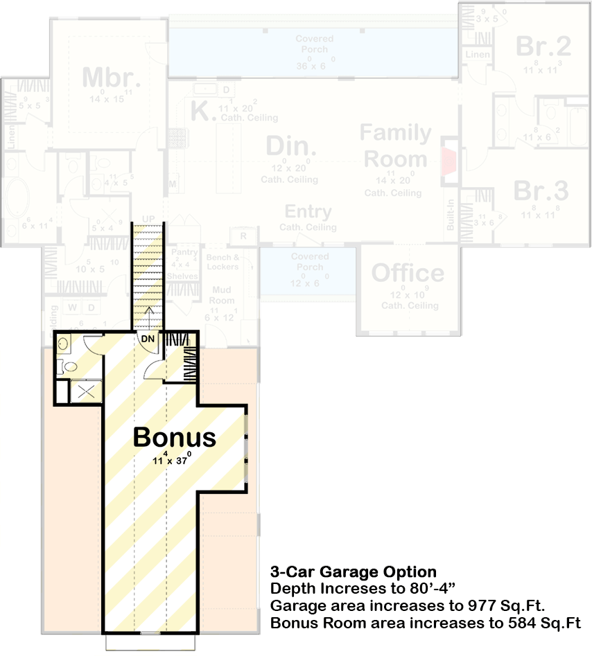 Plan 62834DJ: Modern Farmhouse Plan with Bonus and Lower Level Expansion - Floor Plan - Bonus - 3-Car Garage Option ($ Paid Option) - Craftsman, Farmhouse, Modern Farmhouse, New American