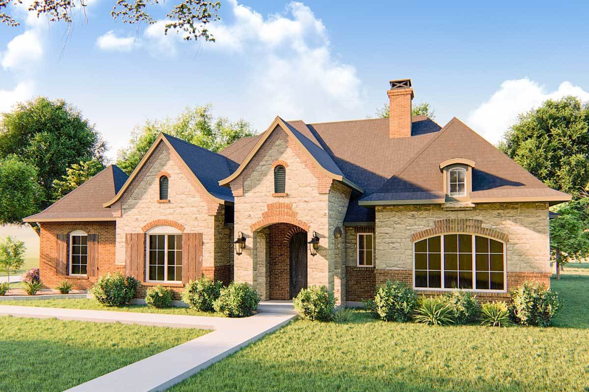 European Ranch Home Plan with Large Rear Porch - 915024CHP ...