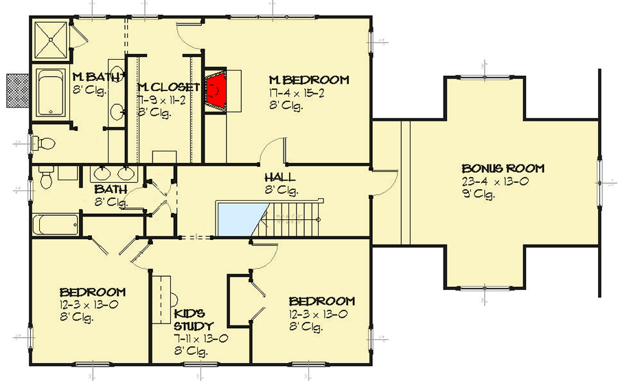 Plan 970085VC: 3-Bed Traditional House Plan with Bonus Room above Garage - Floor Plan - 2nd Floor - Country, Farmhouse, Traditional
