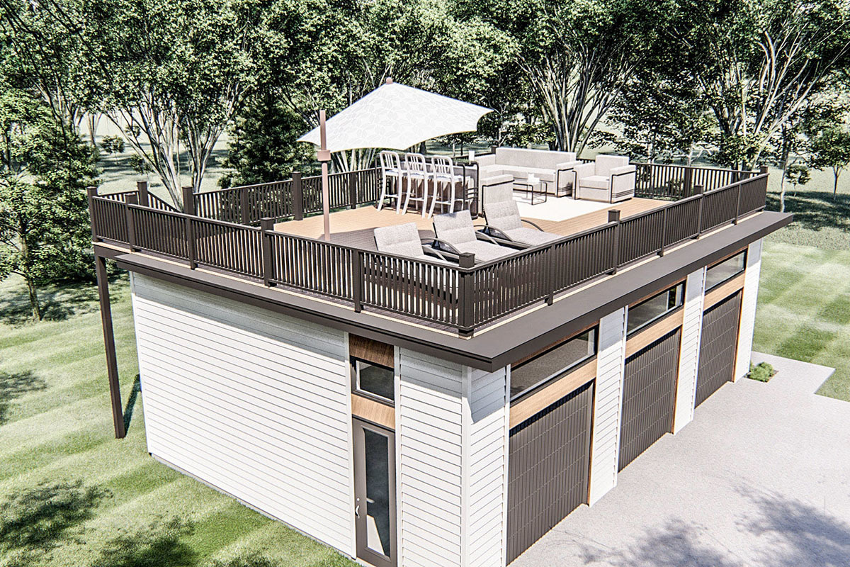 Large Modern Garage Plan with Party Deck - 62854DJ | Architectural ...