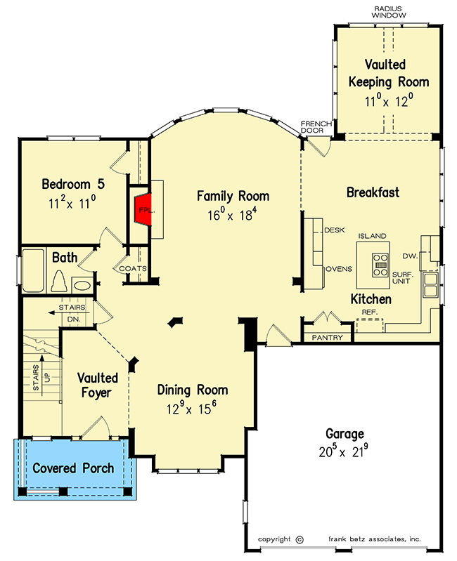 Plan 710349BTZ: 5-Bed House Plan with Bowed Rear Wall - Floor Plan - Main Level - Southern, Traditional