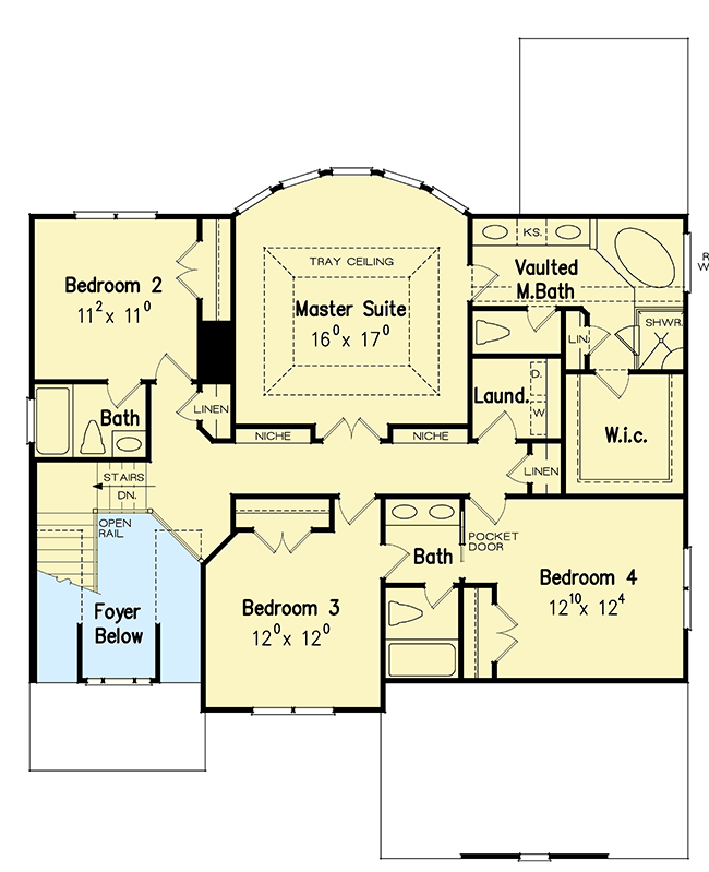 Plan 710349BTZ: 5-Bed House Plan with Bowed Rear Wall - Floor Plan - 2nd Floor - Southern, Traditional