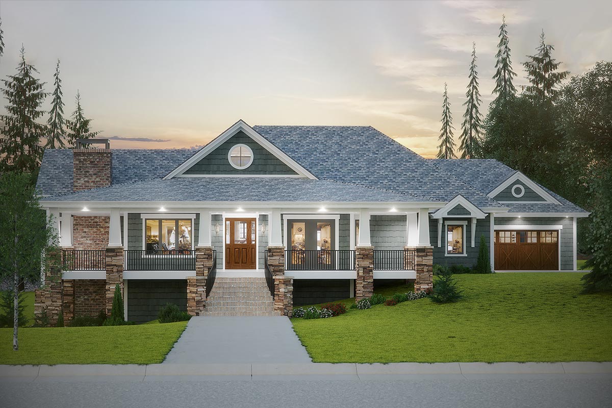 Spectacular Mountain Craftsman Plan with Wrap-Around Porch - 95090RW ...