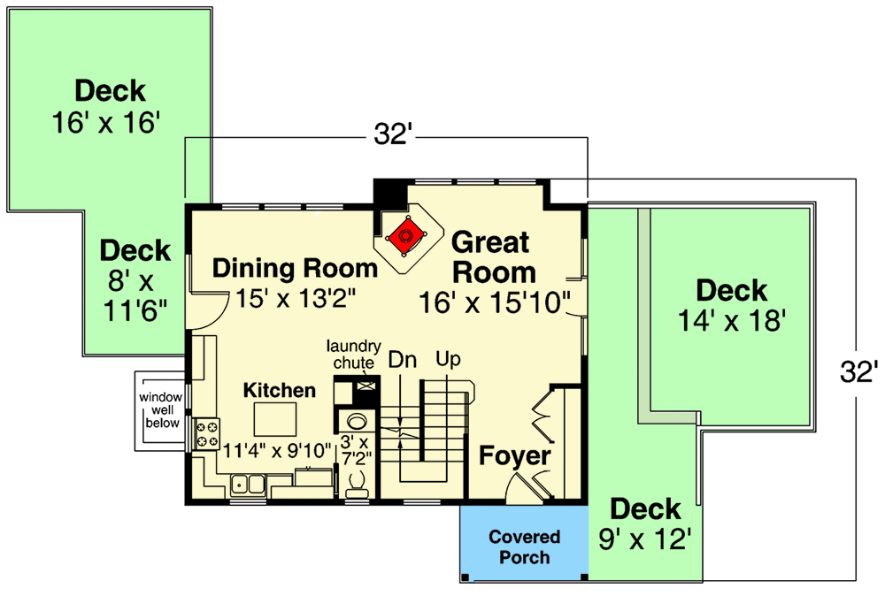 Plan 72970DA: 5-Bed Vacation Home Plan with Sun Decks Galore - Floor Plan - Main Level - Vacation