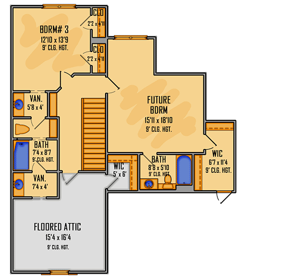 Plan 510156WDY: Exclusive New American House Plan with Upstairs Expansion Possibilities - Floor Plan - 2nd Floor - New American, Southern, Traditional