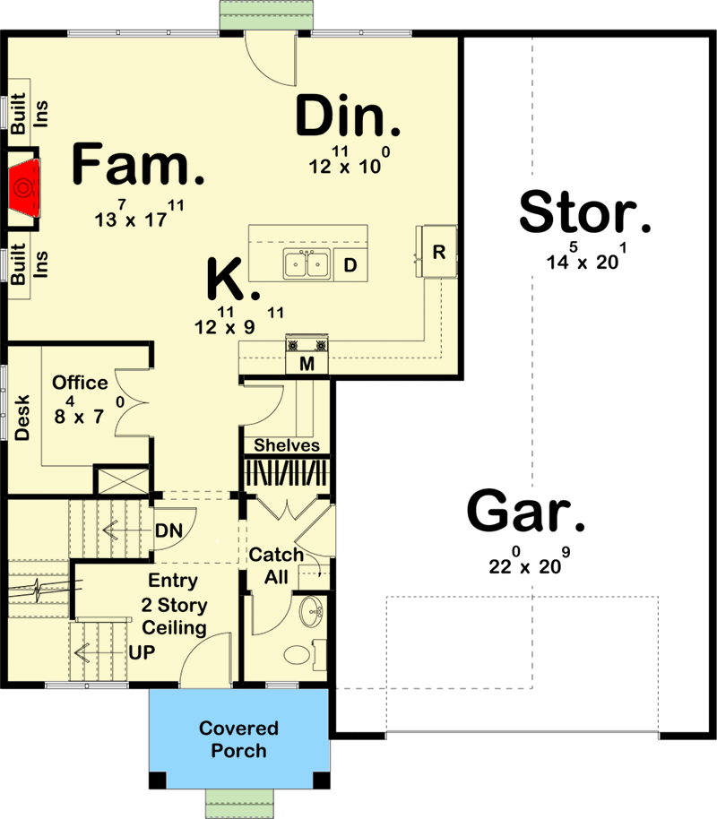 Plan 62906DJ: Modern Farmhouse Plan with Pocket Office and Upstairs Laundry - Floor Plan - Main Level - Country, Farmhouse, Modern Farmhouse, New American