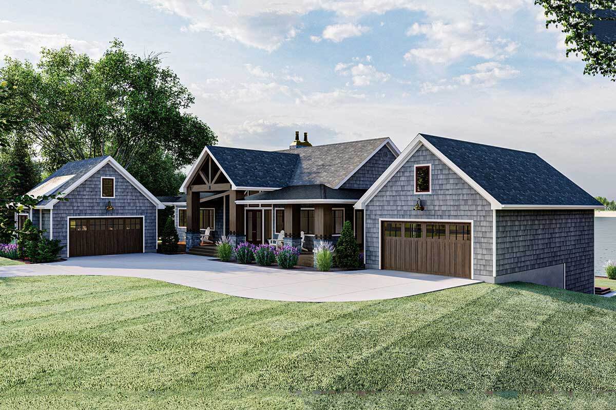 Lake House with Massive Wraparound Covered Deck - 62910DJ ...