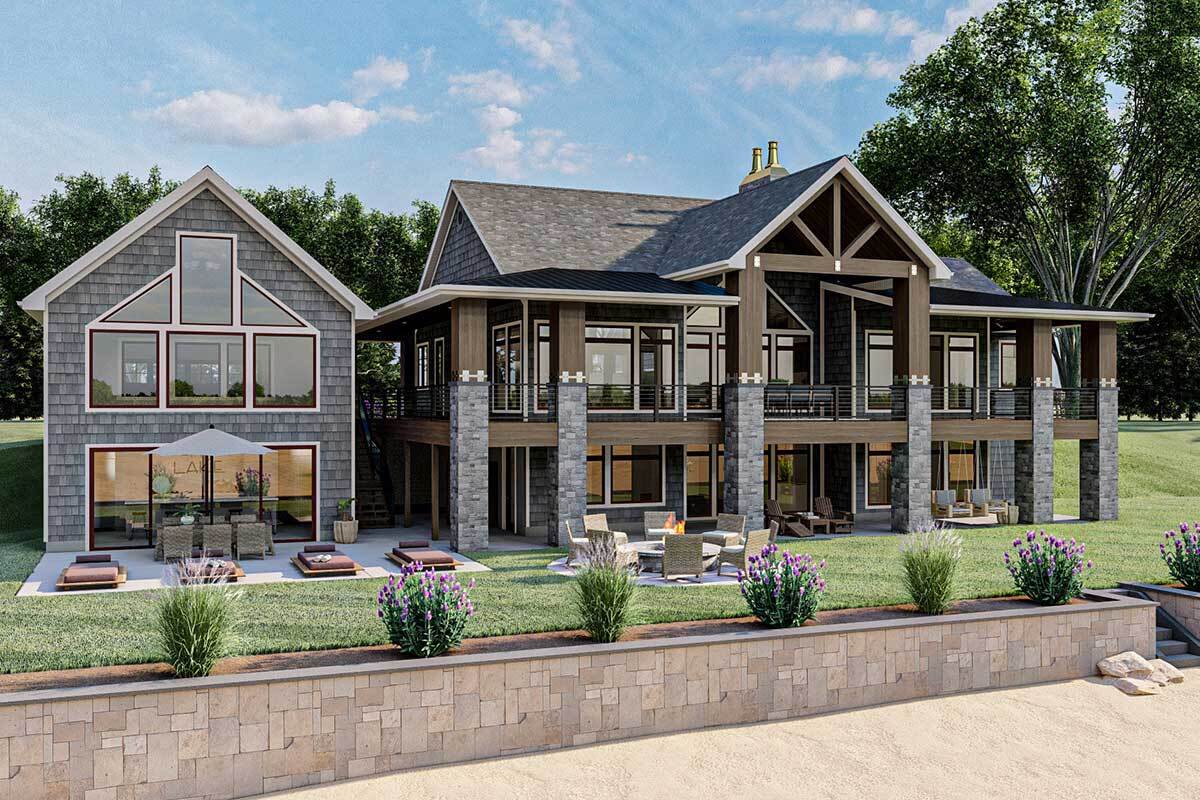 Lake House with Massive Wraparound Covered Deck - 62910DJ ...