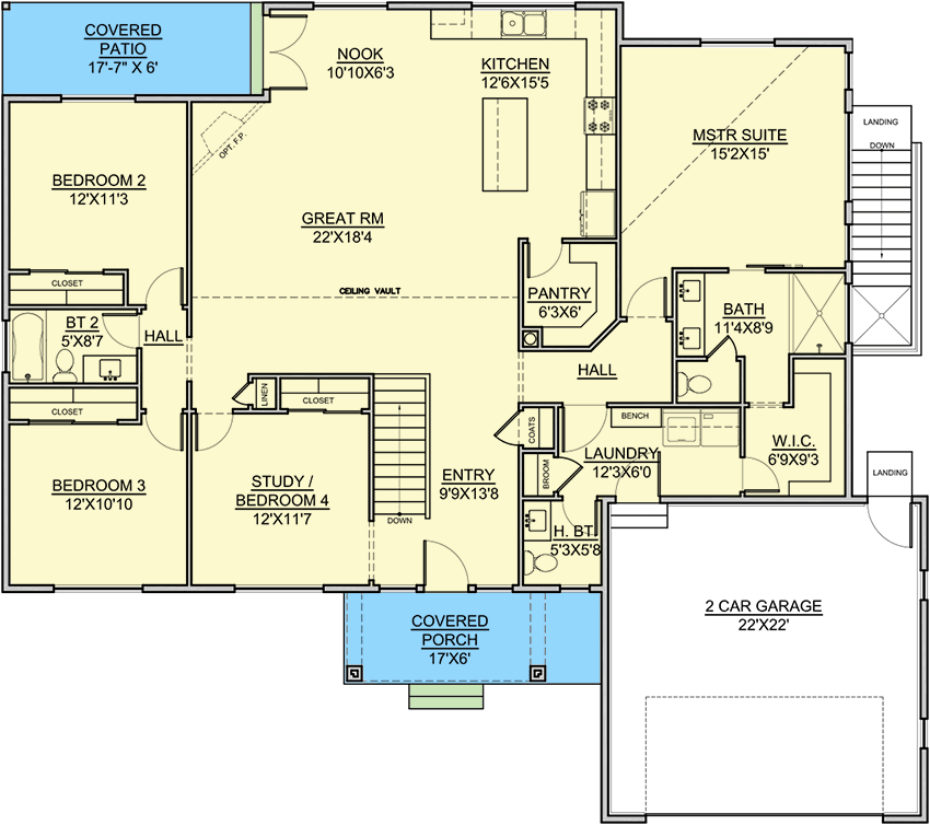 Plan 370018SEN: 4-Bed Ranch Plan with Optional Lower Level In-Law Suite - Floor Plan - Main Level - New American, Northwest, Ranch