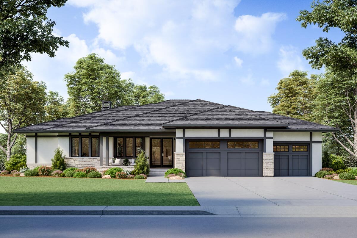 Exclusive Ranch Home Plan with WalkOut Basement Option 64507SC