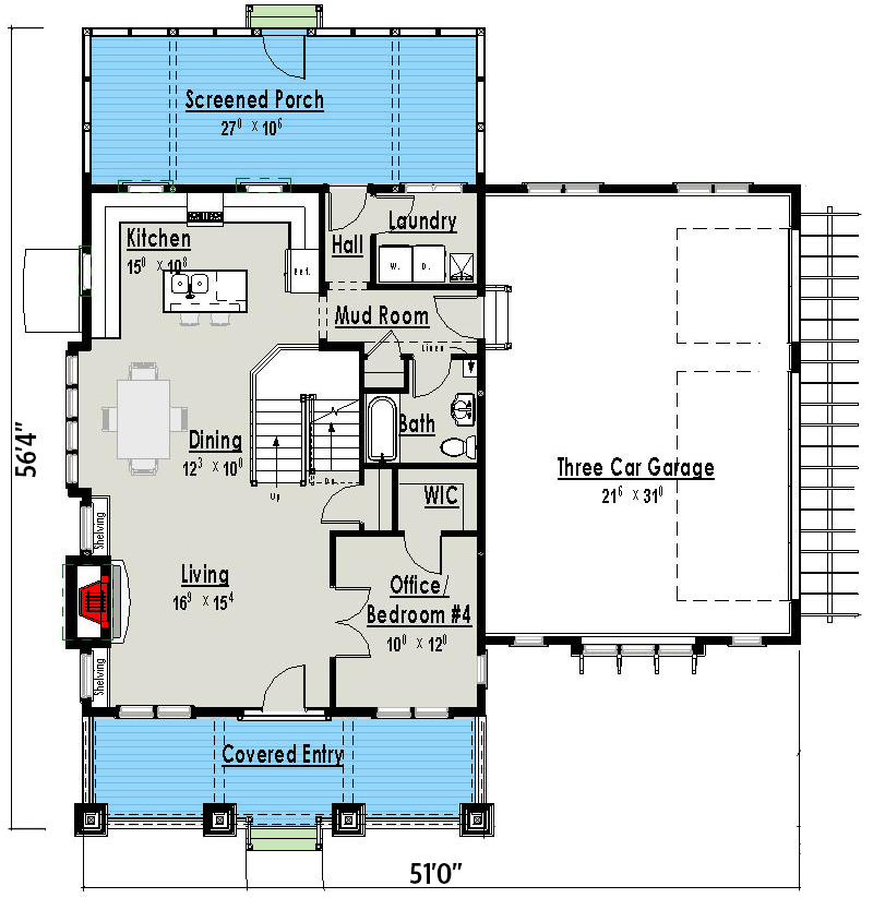 Plan 18303BE: Craftsman House Plan with 3-Car Side-Entry Garage - 1854 Sq Ft - Floor Plan - Main Level - Bungalow, Country, Vacation