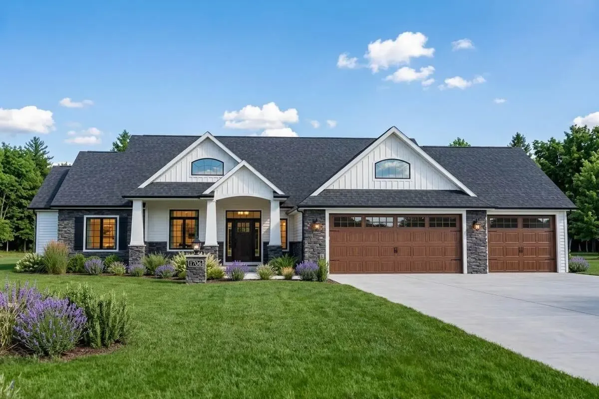 New American Craftsman House Plan with Elegant Ceilings