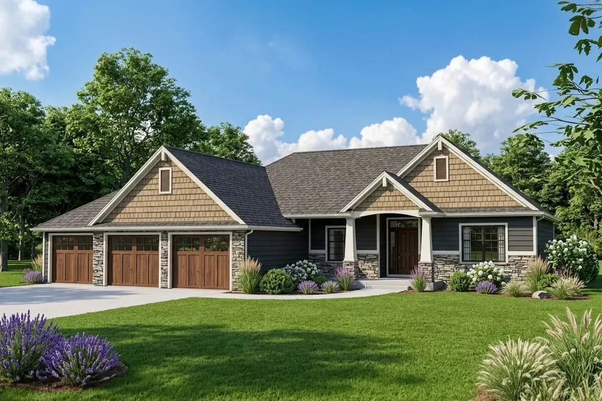 Traditional Ranch House Plan with Split Bedrooms - 1969 Sq Ft
