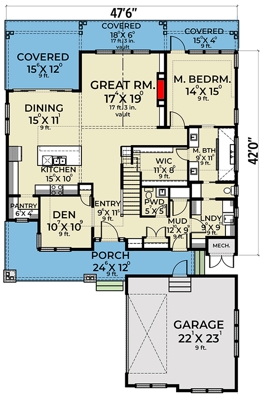 Plan 280108JWD: Mountain Craftsman House Plan with Main-floor Master - Floor Plan - Main Level - Craftsman, Mountain, Northwest