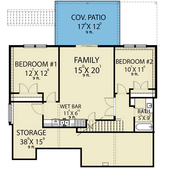 Plan 280109JWD: 3-Bed Country Craftsman for Sloped Lot - Floor Plan - Lower Level - Craftsman, New American, Ranch
