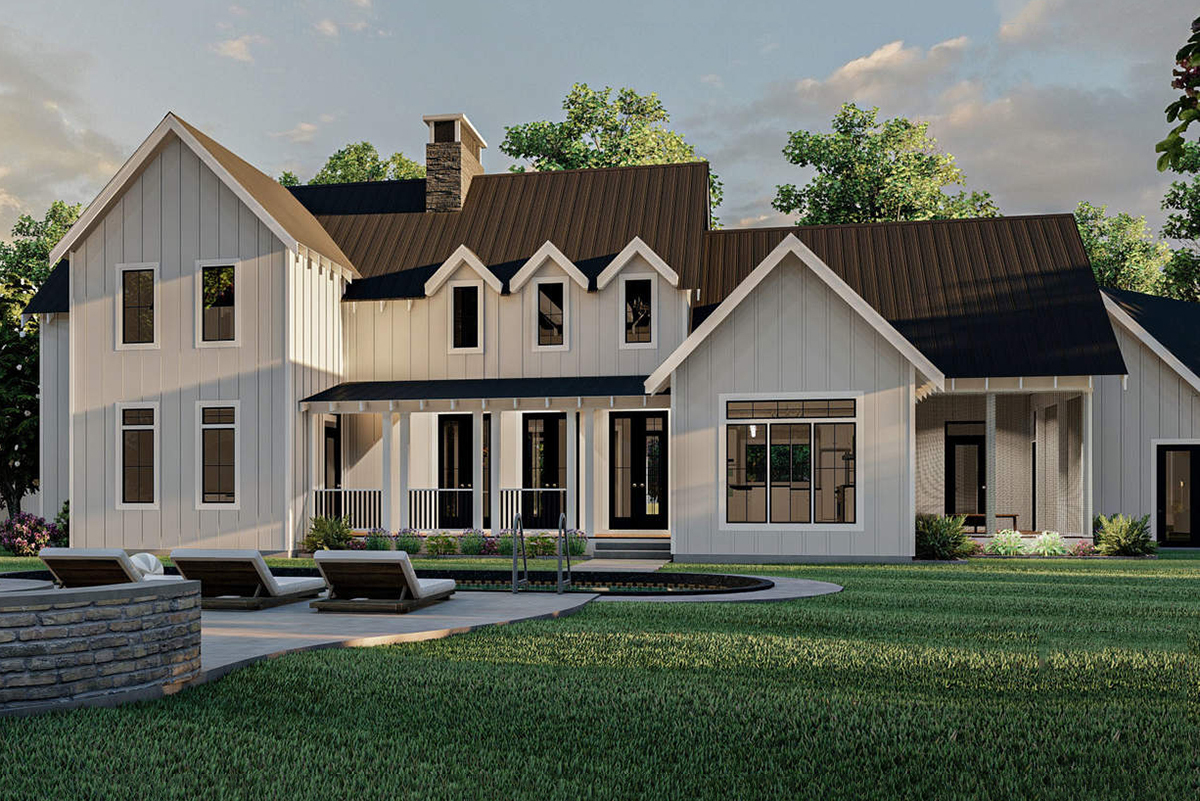 4Bedroom Modern Farmhouse Plan with Angled Garage 62957DJ
